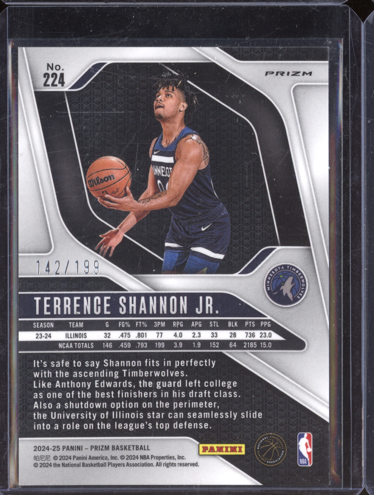 Terrence Shannon Jr 2024-25 Panini Prizm 224 Blue Prizm RC 142/199