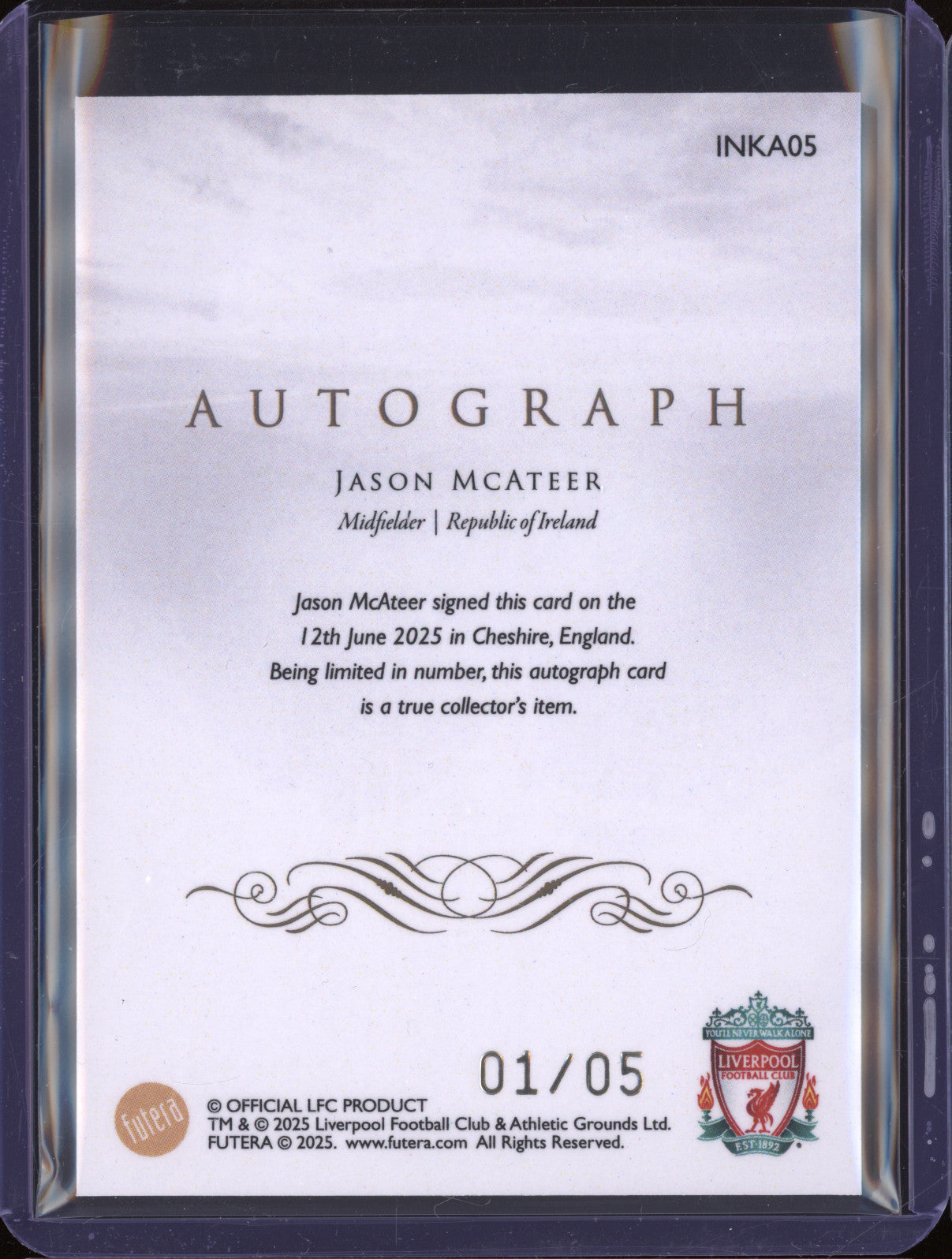 2025 Futera Soccer INKA05 Jason McAteer Auto 01/05