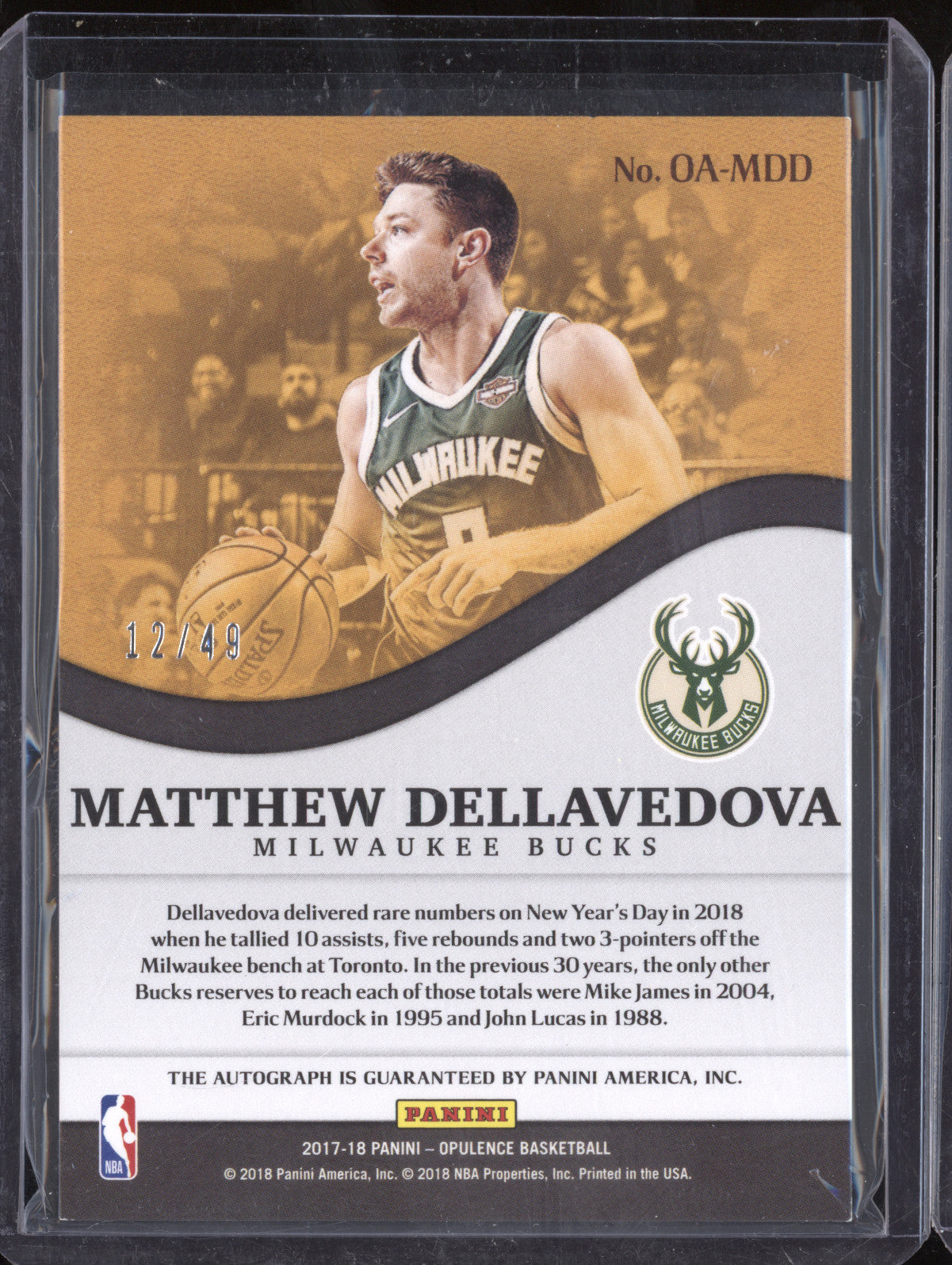 Matthew Dellavedova 2017-18 Panini Opulence OA-MDD Opulent Auto 12/49