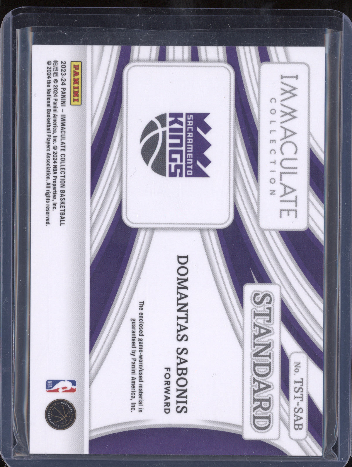 Domantas Sabonis 2023-24 Panini Immaculate TST-SAB The Standard Memorabilia /99