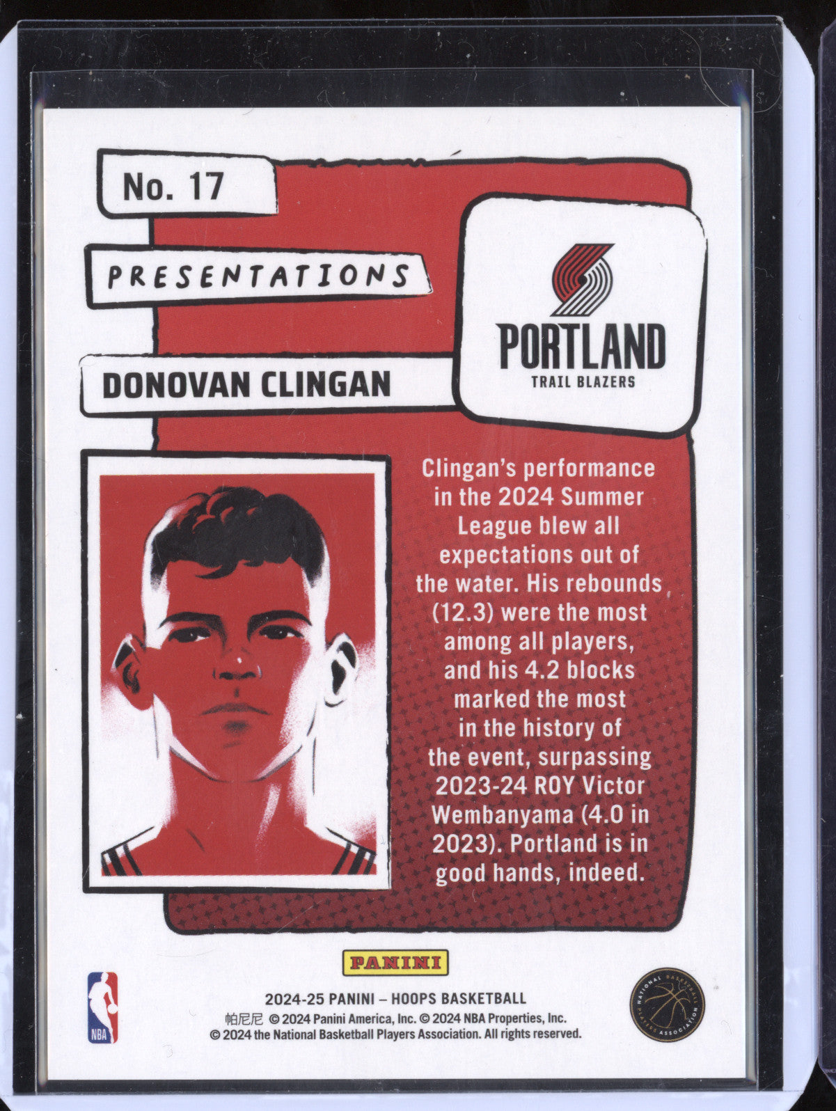 Donovan Clingan 2024-25 Panini Hoops 17 Presentations RC