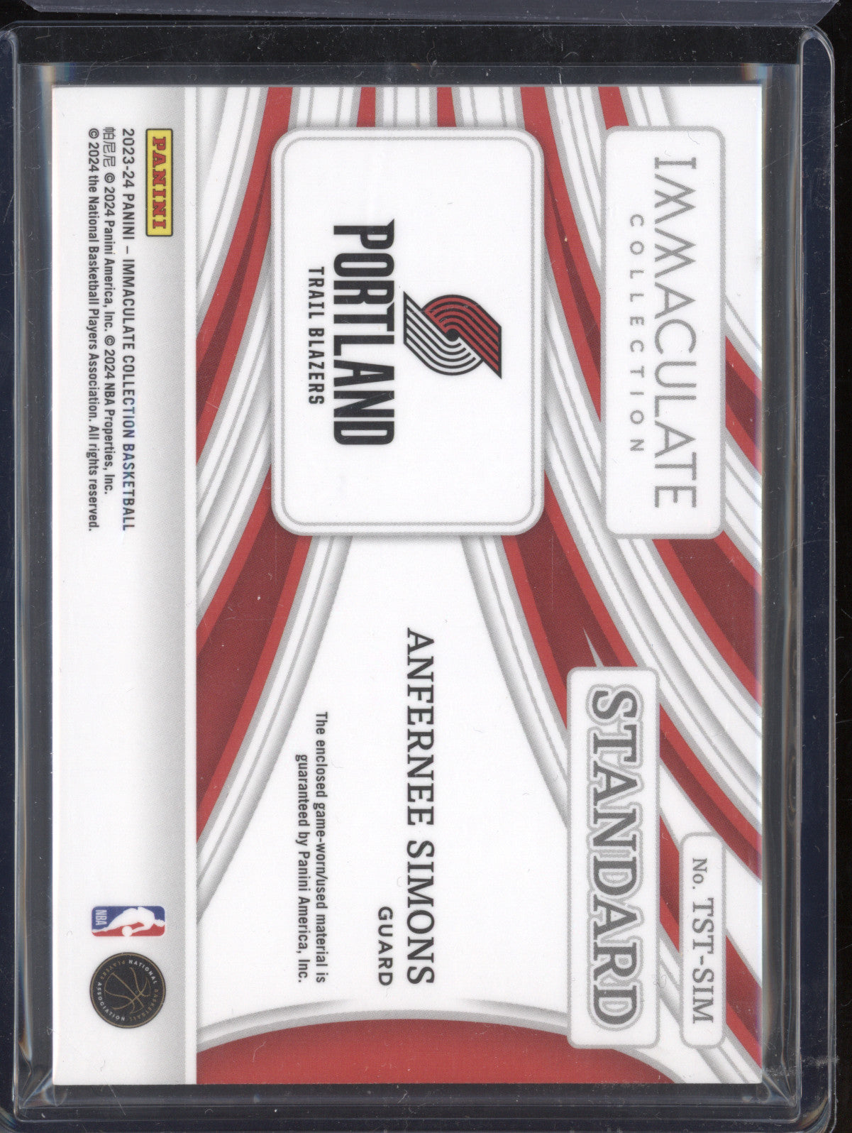 Anfernee Simons 2023-24 Panini Immaculate TST-SIM The Standard Memorabilia 53/99