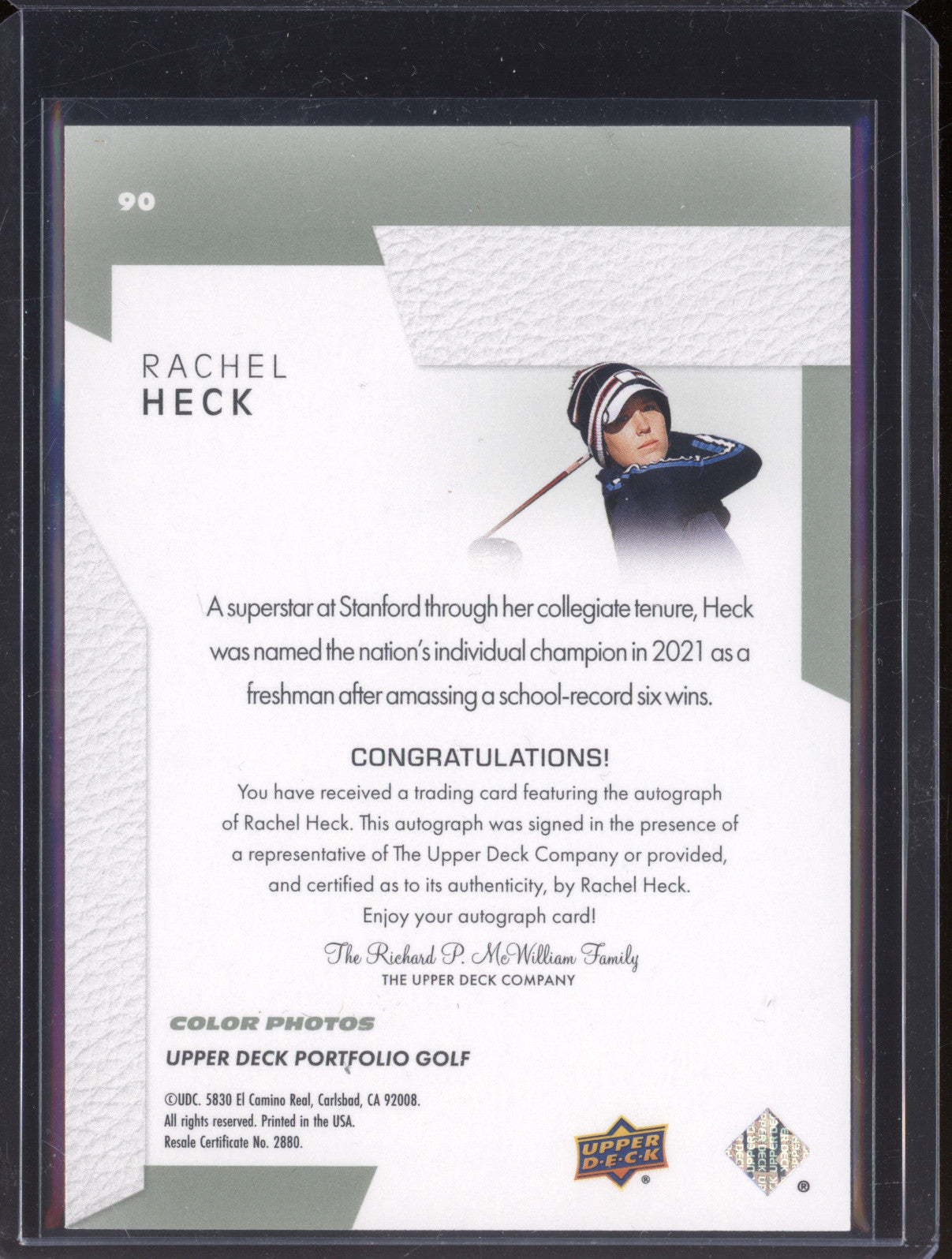 Rachel Heck 2024 Upper Deck Portfolio 90 Autograph Color RC