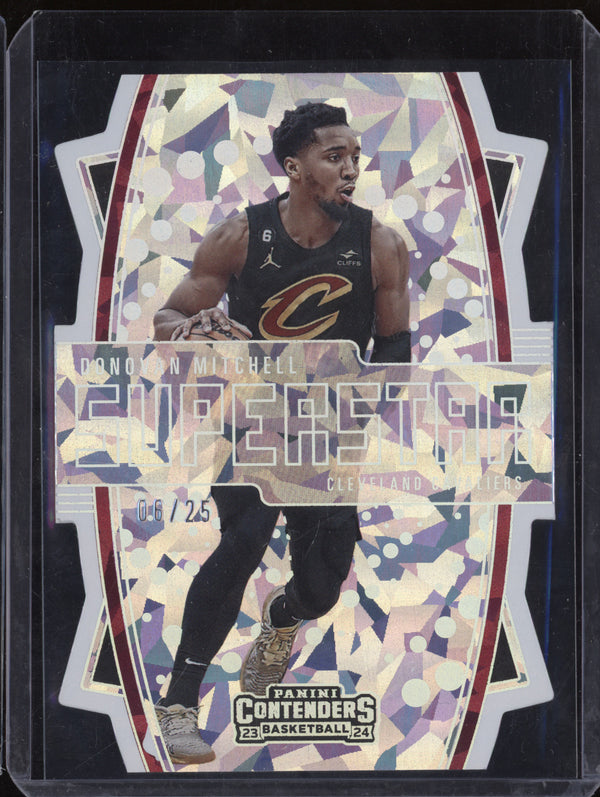 Donovan Mitchell 2023-24 Panini Contenders 2 Superstar Die-Cut Cracked Ice 6/25