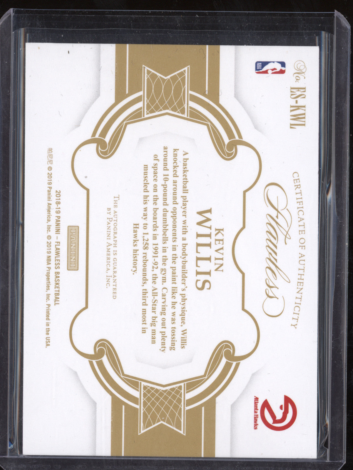 Kevin Willis 2018-19 Panini Flawless ES-KWL Excellence Auto 25/25