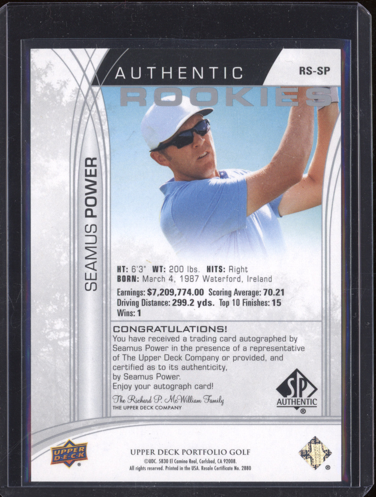 Seamus Power 2024 Upper Deck Portfolio RS-SP Authentic Rookies Auto RC 55/299