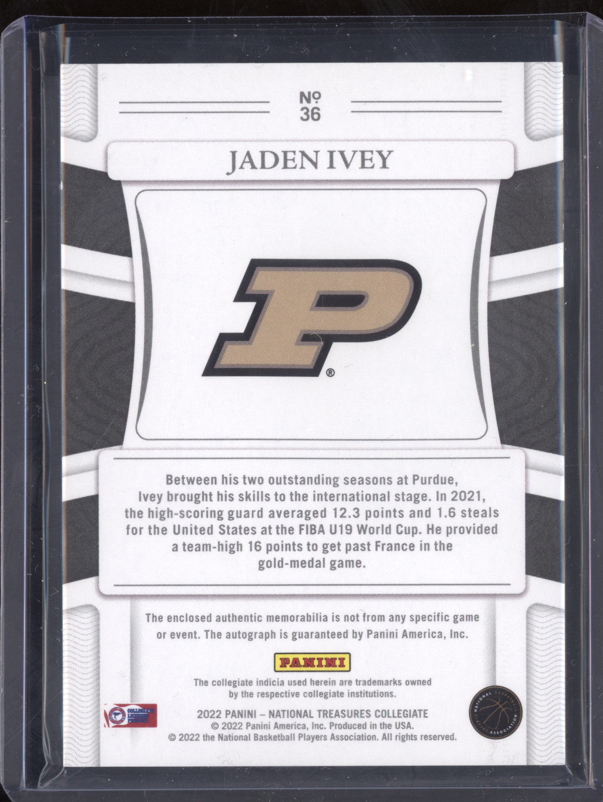 Jaden Ivey 2022 Panini NT Collegiate 36 College Materials Signatures RC 1/25