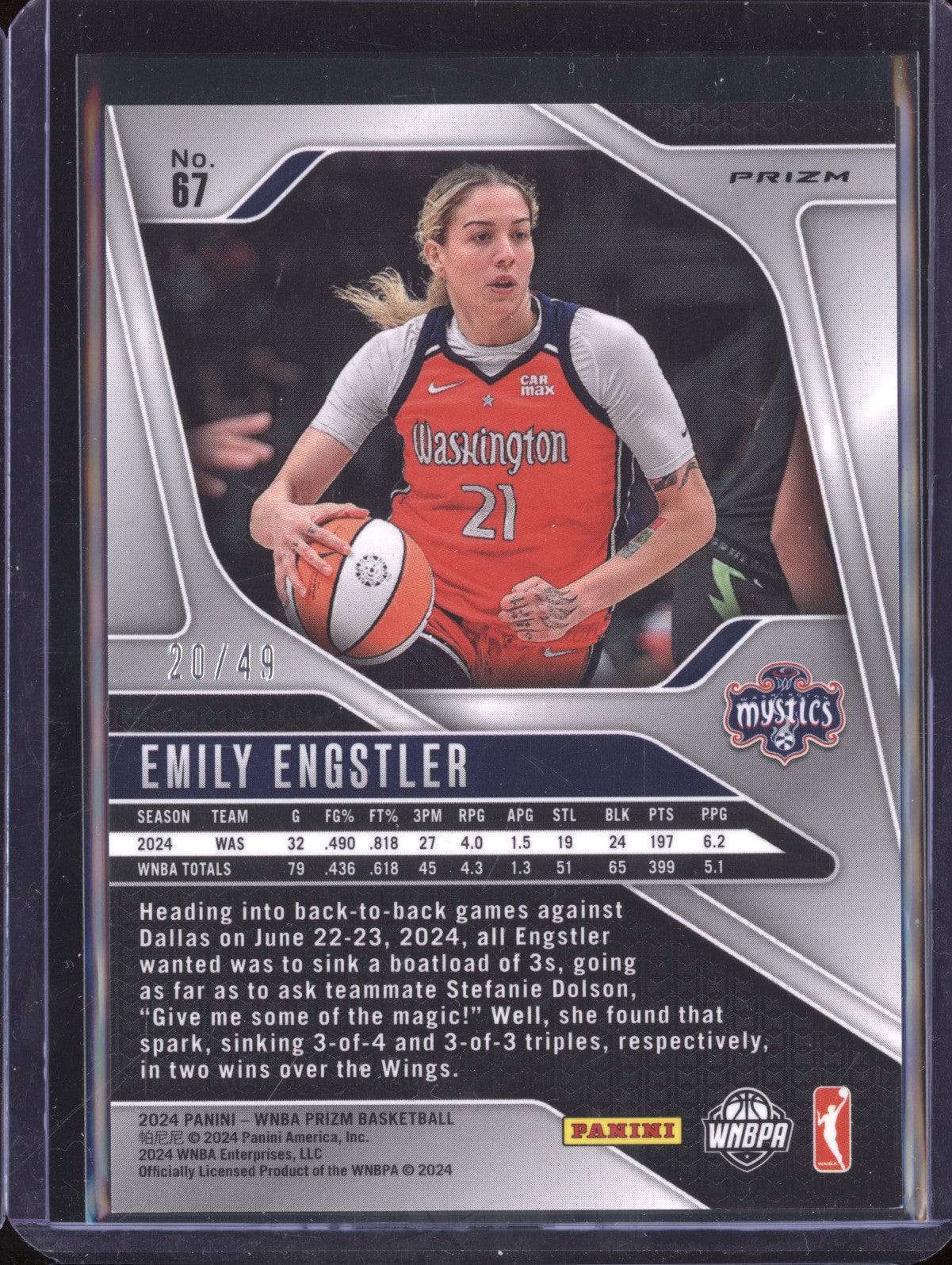 Emily Engstler 2024 Panini WNBA Prizm 67 Teal 20/49