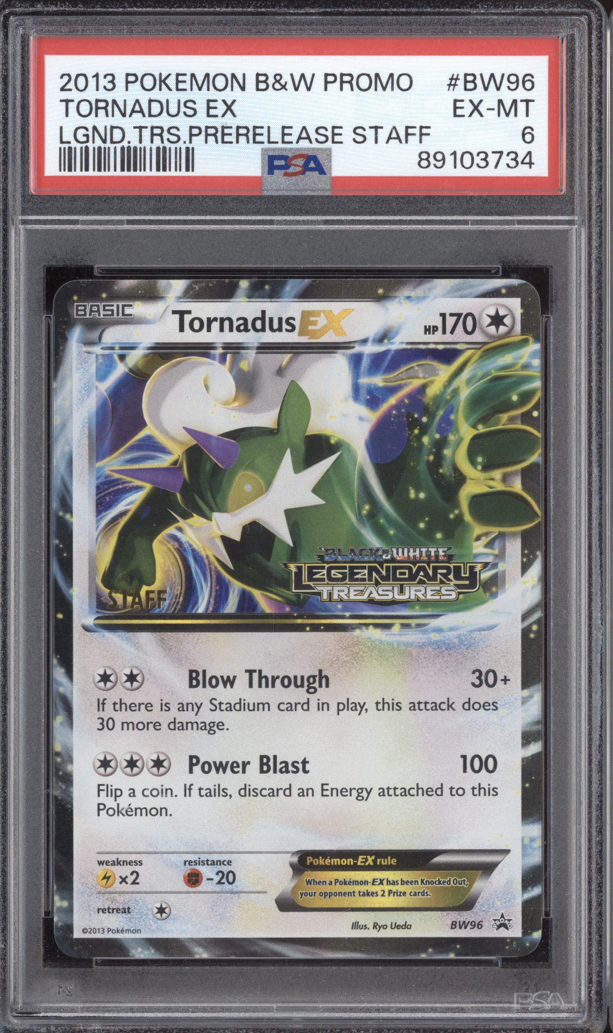 Tornadus EX 2013 Pokemon Black White Promo BW96 Legendary Treasures Staff PSA 6