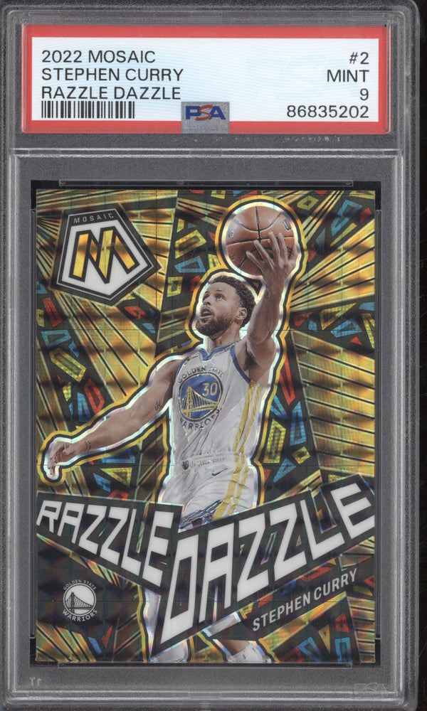 Stephen Curry 2022-23 Panini Mosaic 2 Razzle Dazzle PSA 9