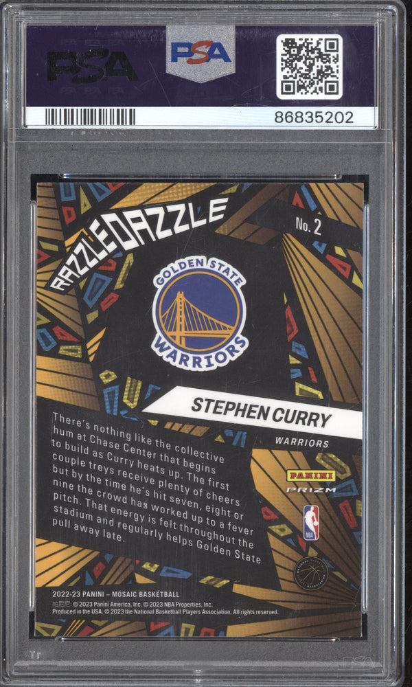 Stephen Curry 2022-23 Panini Mosaic 2 Razzle Dazzle PSA 9