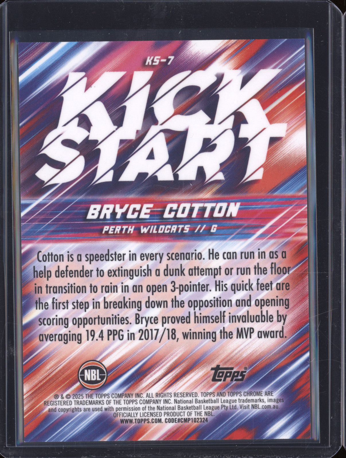 Bryce Cotton 2024 Topps Chrome NBL KS-7 Kick Start Orange Refractors 05/25