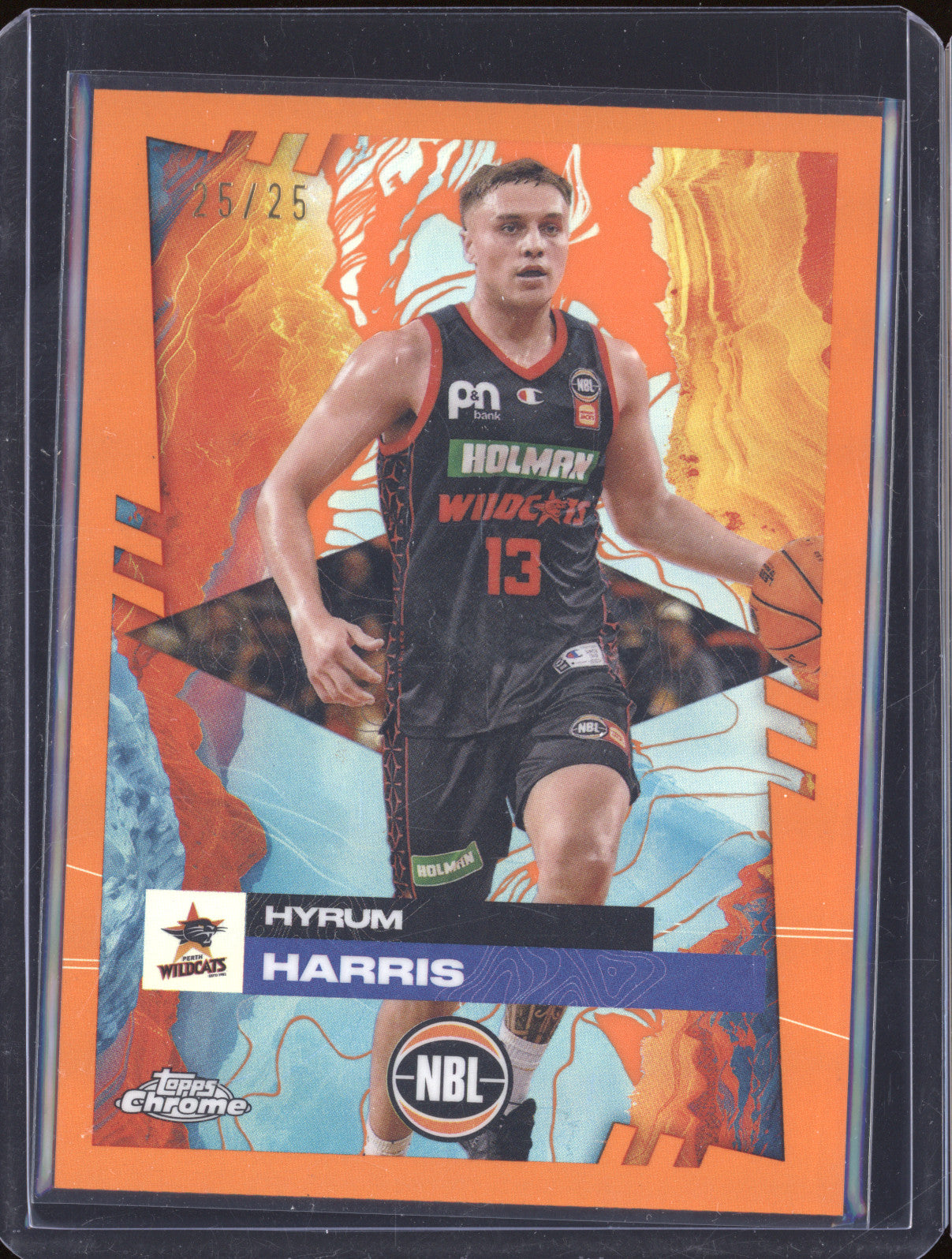 Hyrum Harris 2024 Topps Chrome NBL 68 Orange Refractor 25/25