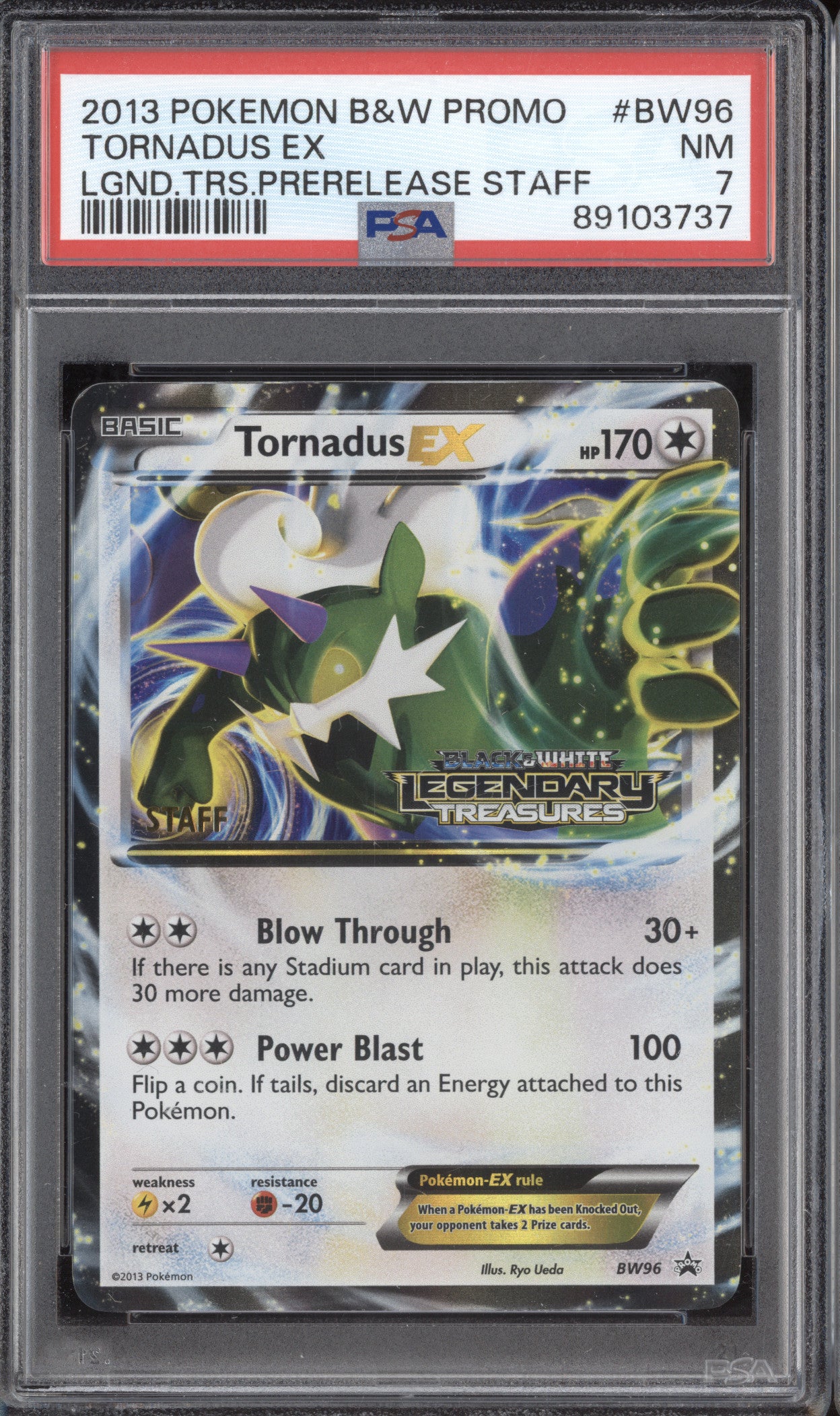 Tornadus EX 2013 Pokemon Black White Promo BW96 Legendary Treasures Staff PSA 7