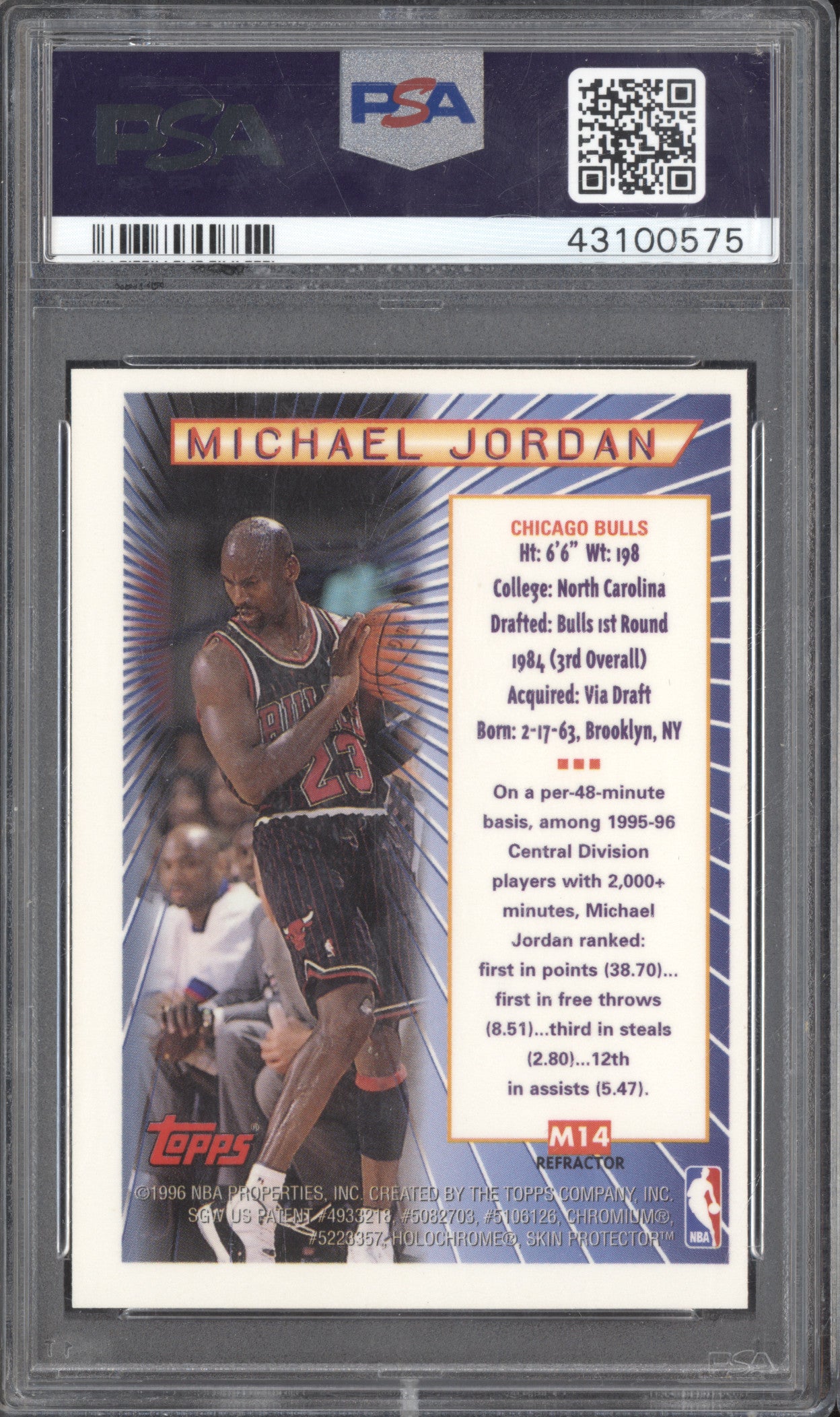 Michael Jordan 1996-97 Topps Mystery Finest M14 Borderless Refractor PSA 9(OC)