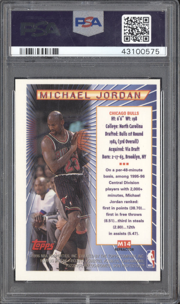 Michael Jordan 1996-97 Topps Mystery Finest M14 Borderless Refractor PSA 9(OC)