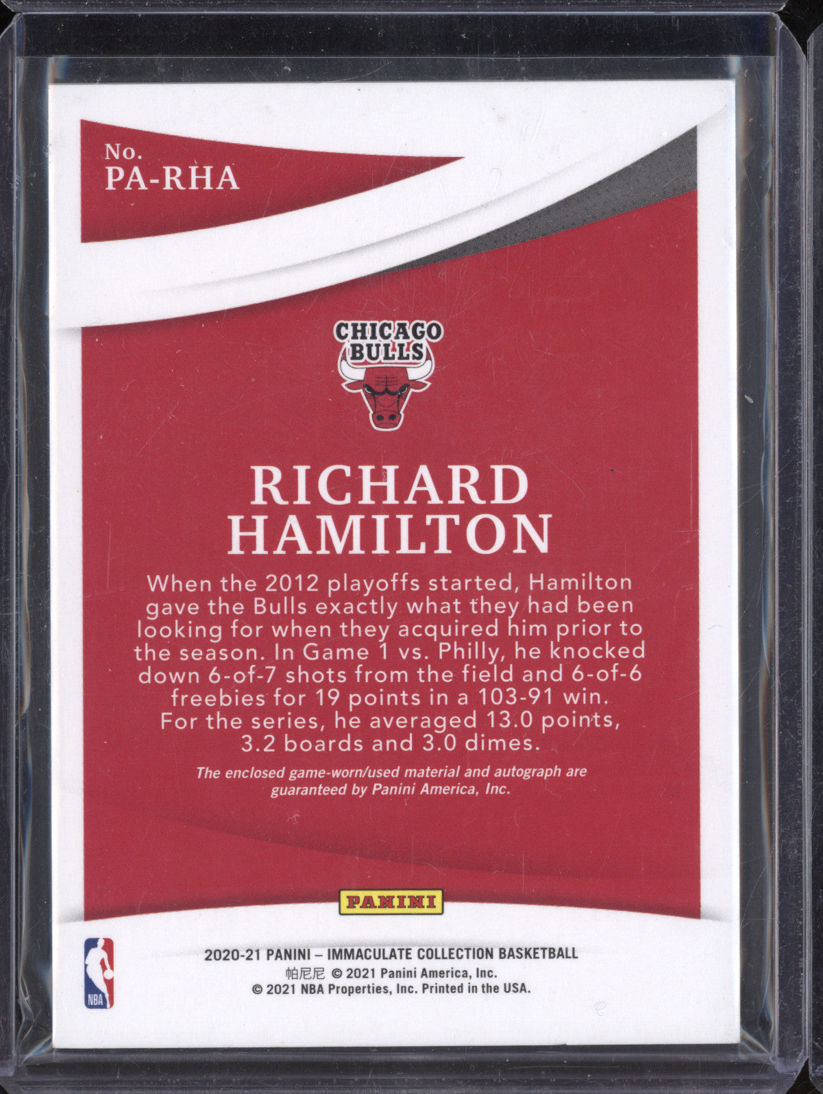 Richard Hamilton 2020-21 Panini Immaculate PA-RHA Patch Auto 4/50