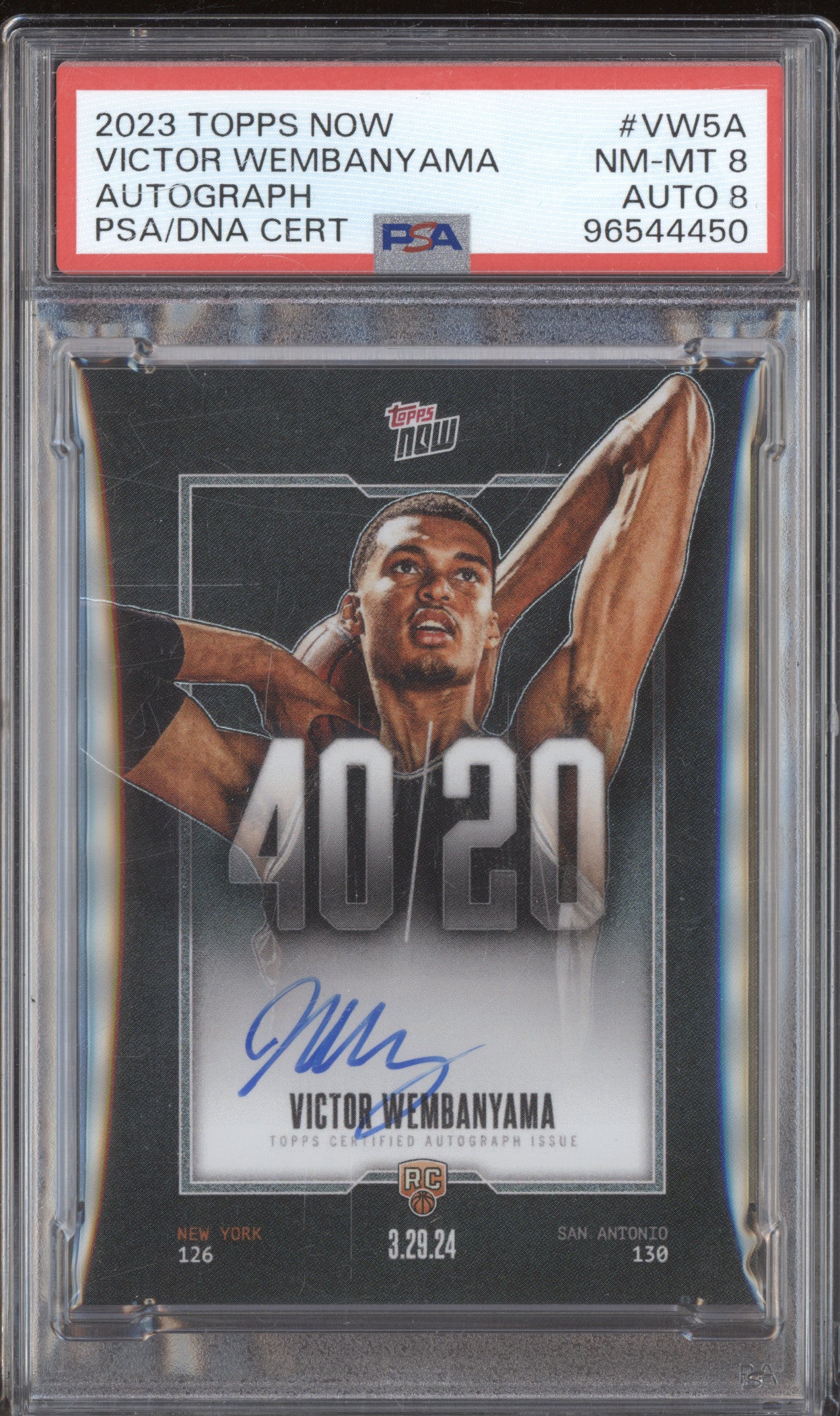 Victor Wembanyama  2023-24 Topps Topps Now VW5A 40/20 Autograph RC 48/99 PSA 8/8