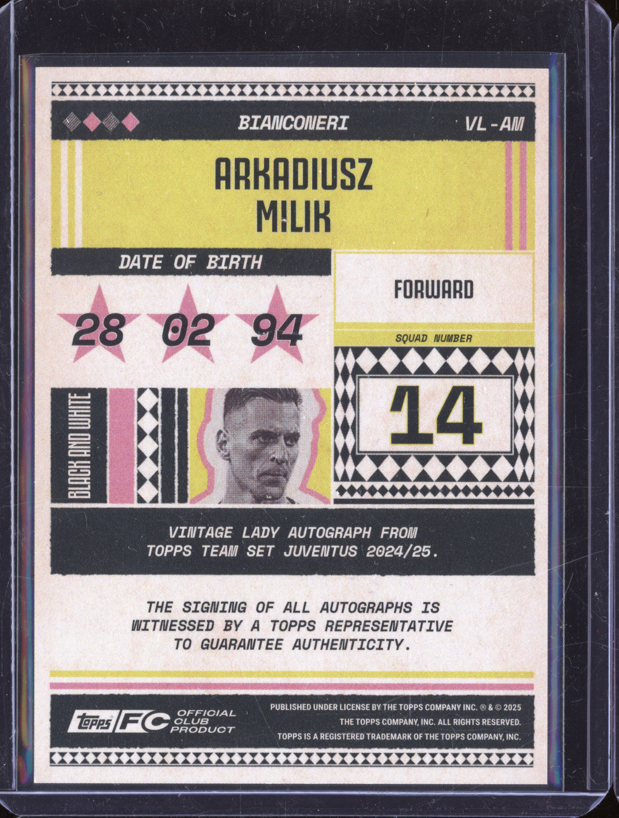 Arkadiusz Milik 2024-25 Topps Team Set Juventus FC VL-AM Vintage Lady Auto 24/50