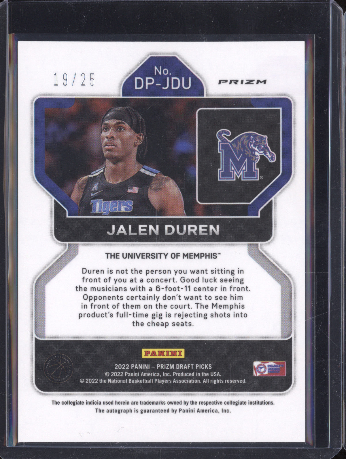 Jalen Duren 2022 Panini Prizm Draft Picks DP-JDU Draft Picks Auto Mojo 19/25