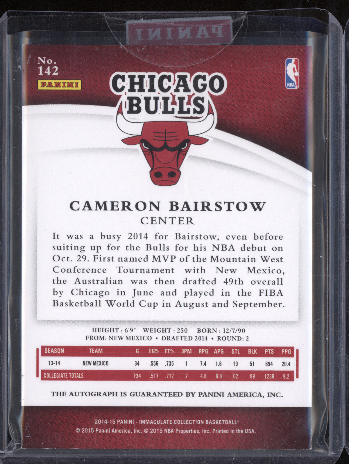 Cameron Bairstow 2014-15 Panini Immaculate 142 Rookie Auto RC 95/99