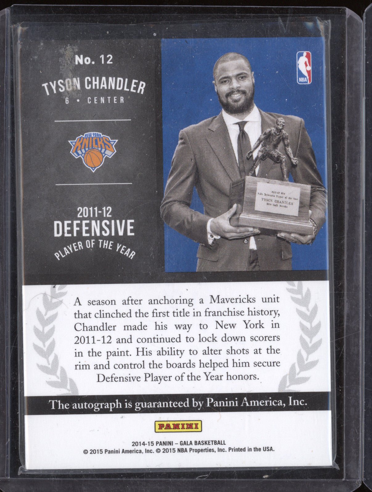 Tyson Chandler 2014-15 Panini Gala 12 Award Winning Autographs 5/10