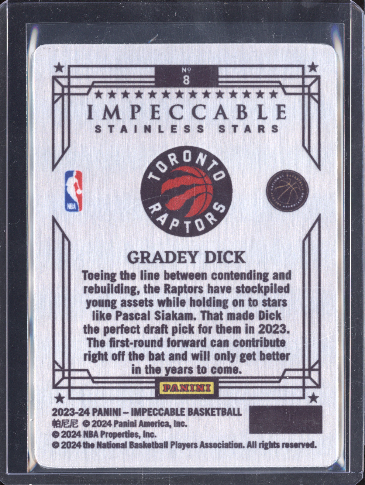 Gradey Dick 2023-24 Panini Impeccable 8 Stainless Stars International Red RC