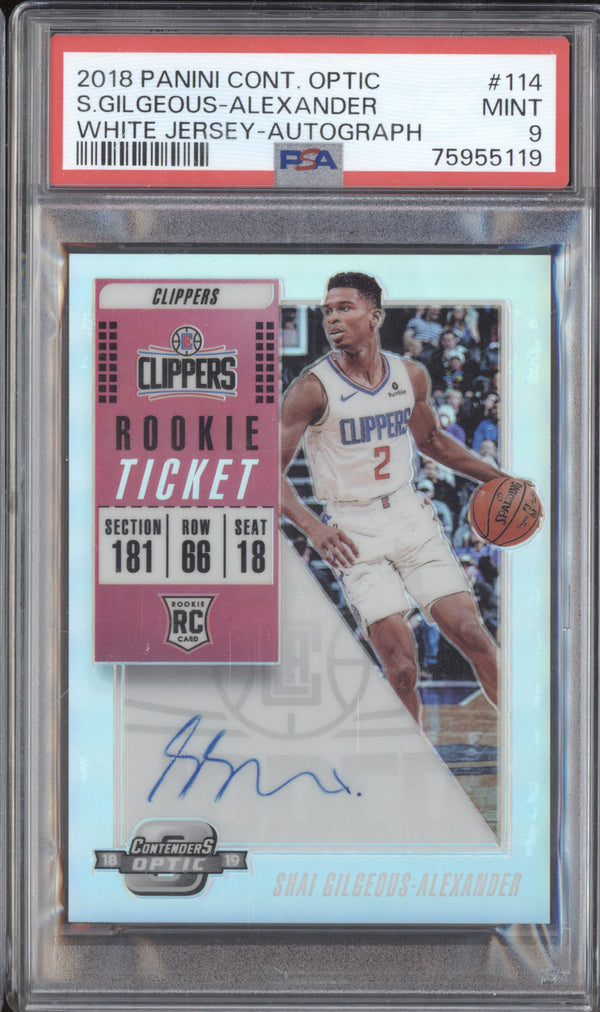 Shai Gilgeous-Alexander 2018-19 Panini Contenders Optic RC White Jersey Auto PSA 9