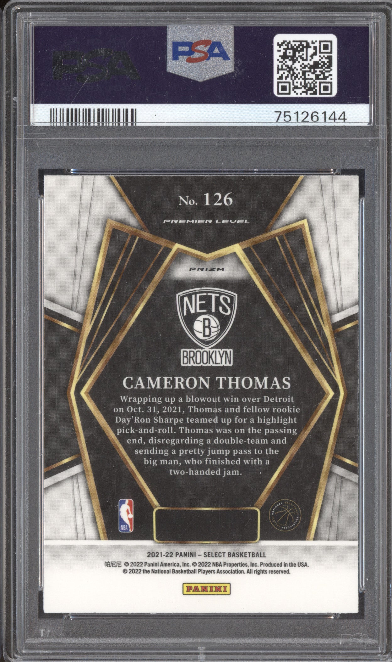 Cameron Thomas 2021-22 Panini Select 126 Scope Prizm RC PSA 10