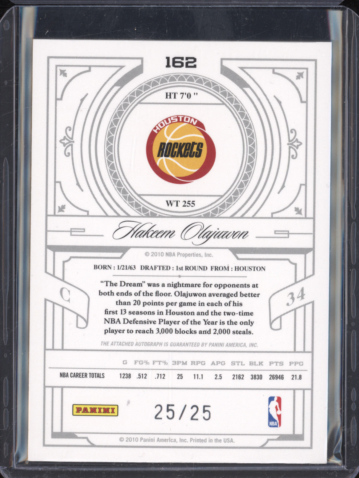 Hakeem Olajuwon 2010 Panini National Treasures 162 Legend Auto 25/25