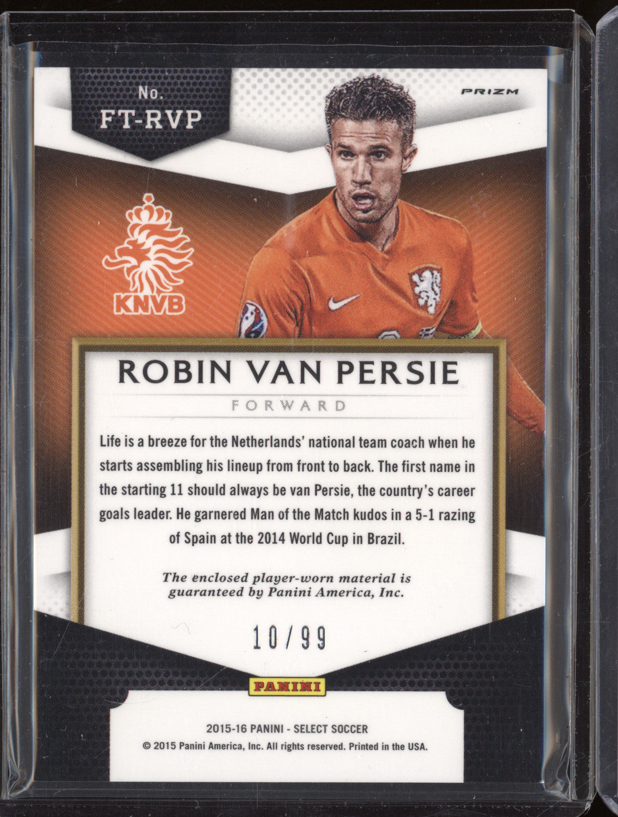 2015-16 Panini Select Soccer FT-RVP Robin Van Persie First Team Patch Blue 10/99