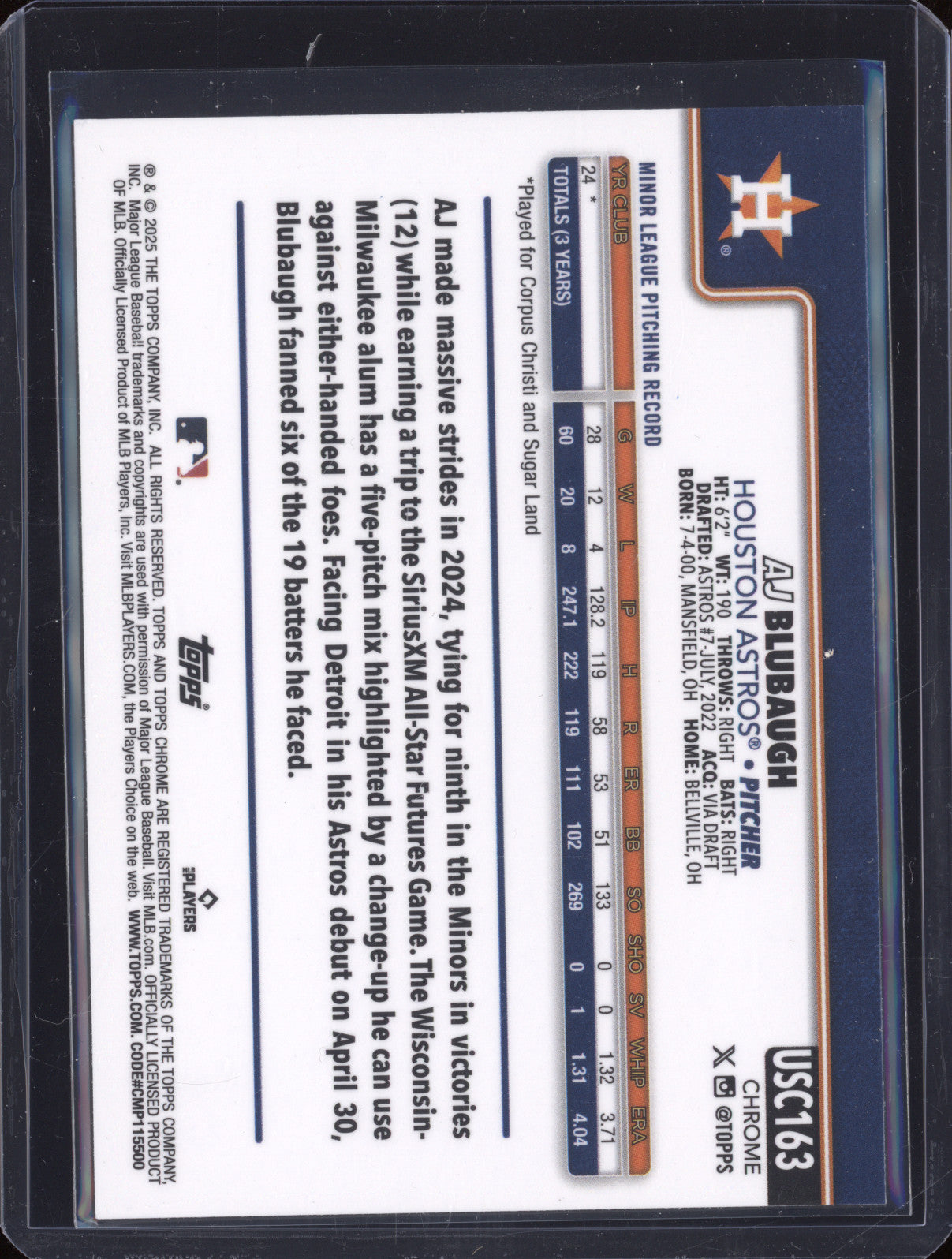 AJ Blubaugh 2025 Topps Chrome Update USC163 Green Refractor /99 RC