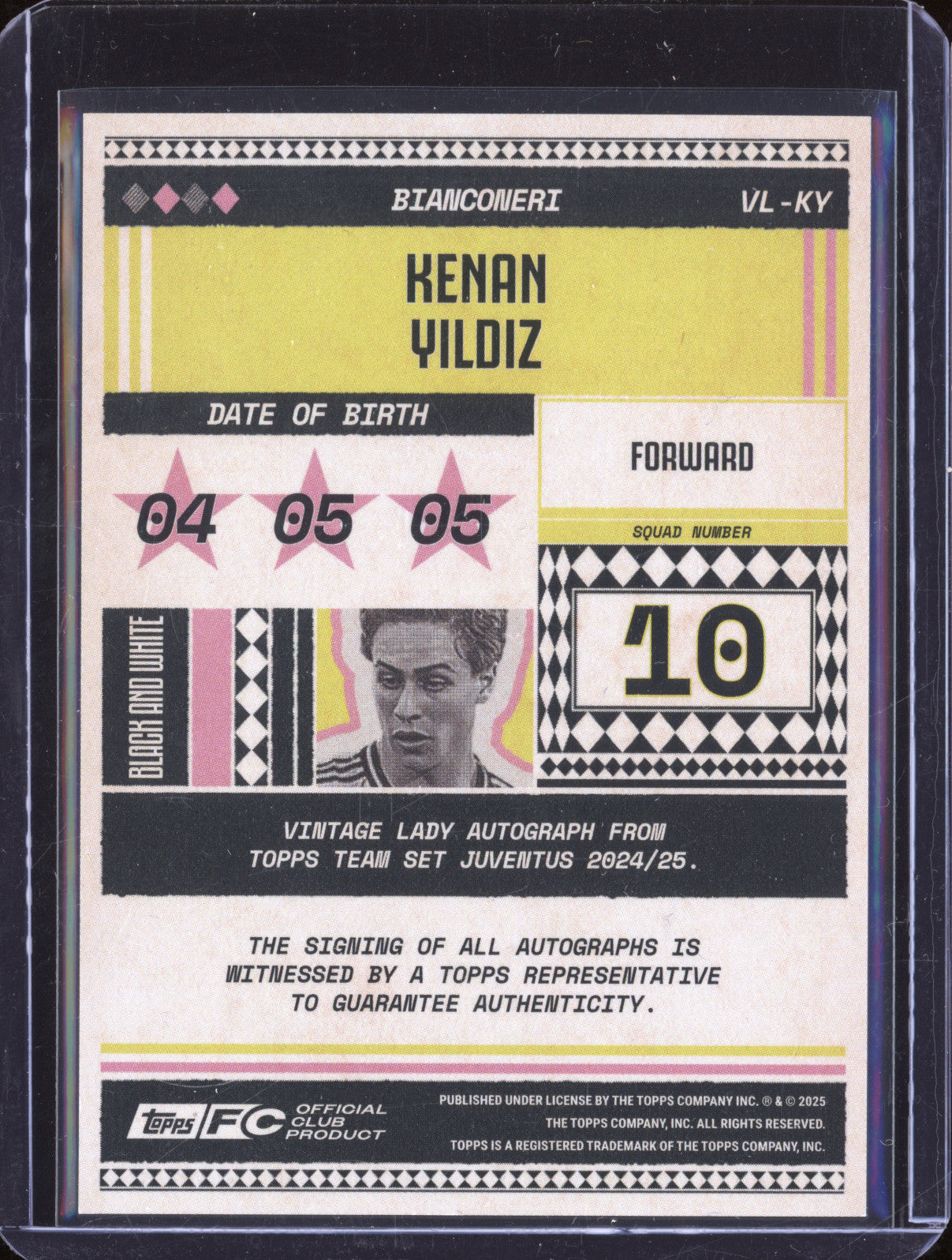 Kenan Yildiz 2024-25 Topps Team Set Juventus FC VLKY Vintage Lady Auto 28/75