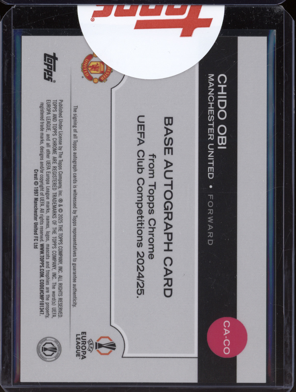 Chido Obi 2025 Topps Chrome CA-CO Aqua Auto 002/199