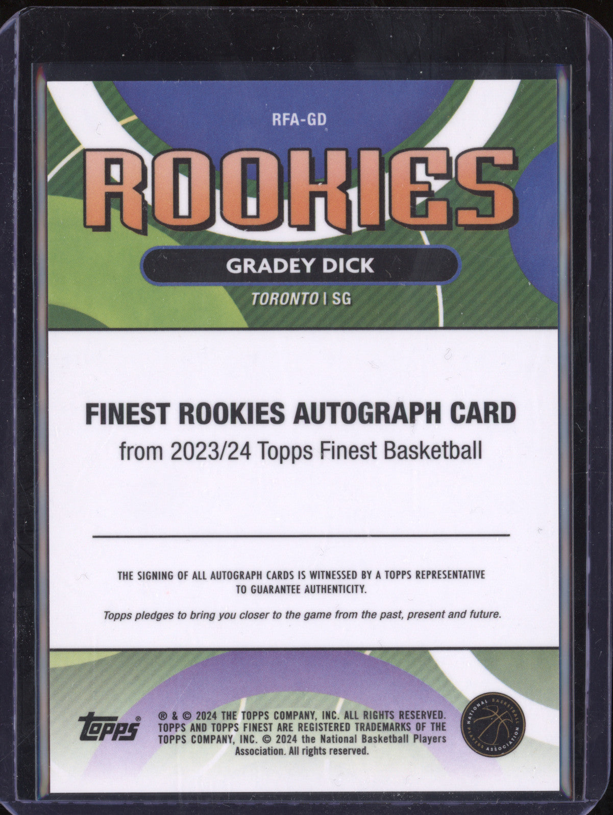 Gradey Dick 2023-24 Topps Finest RFA-GD Rookie Auto Gold Geometric RC 47/50