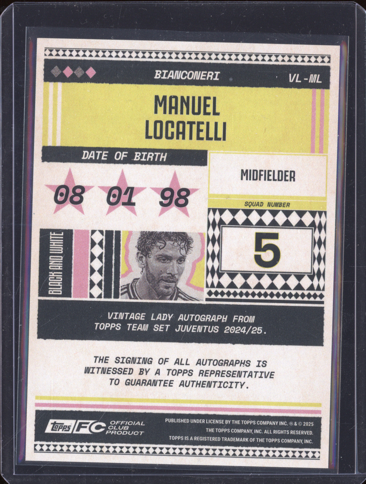 Manuel Locatelli 2024-25 Topps Team Set Juventus FC VL-ML Vintage Lady Auto /75