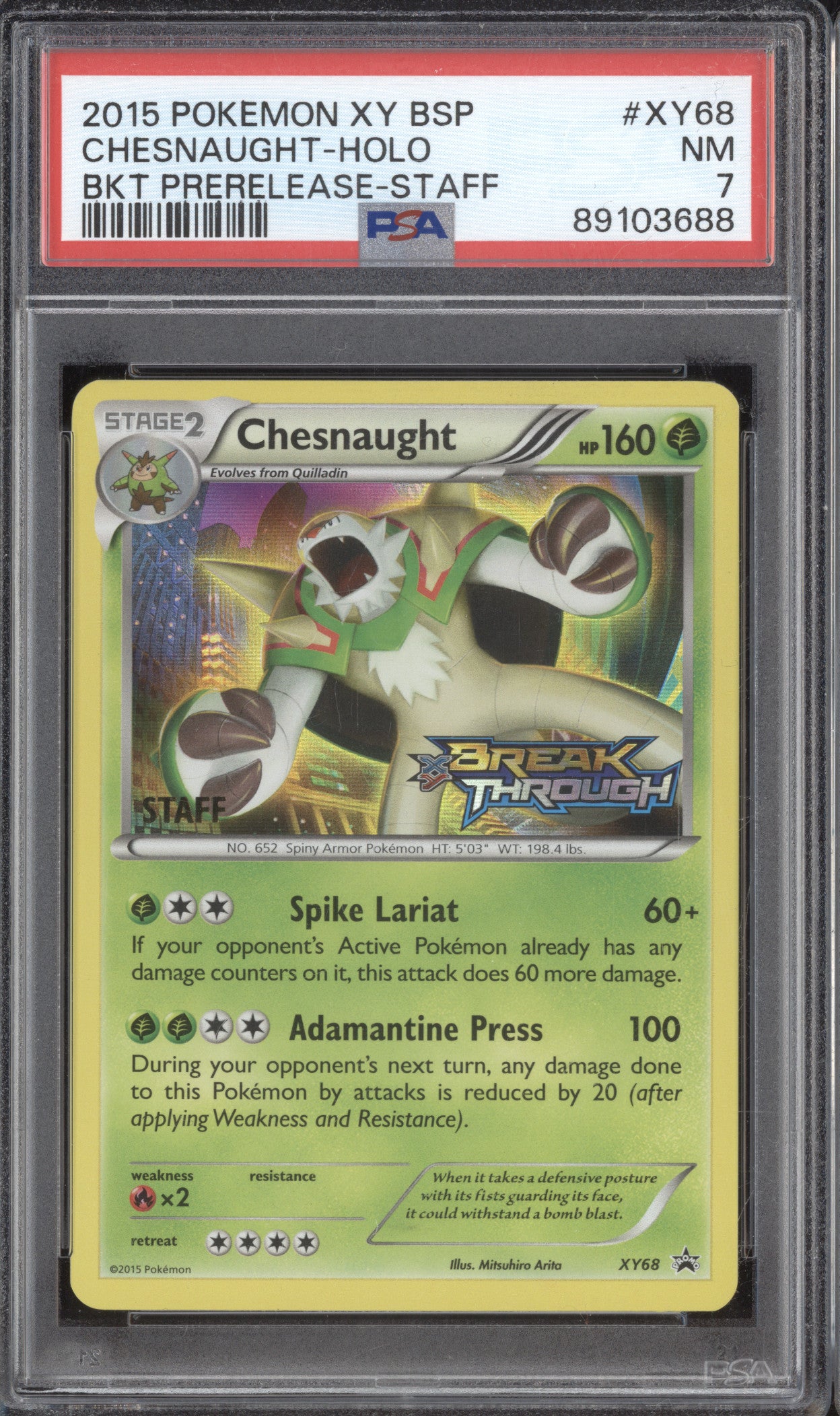 Chesnaught 2015 Pokemon XY Promos XY68 Holo Staff BREAKthrough Prerelease PSA 7