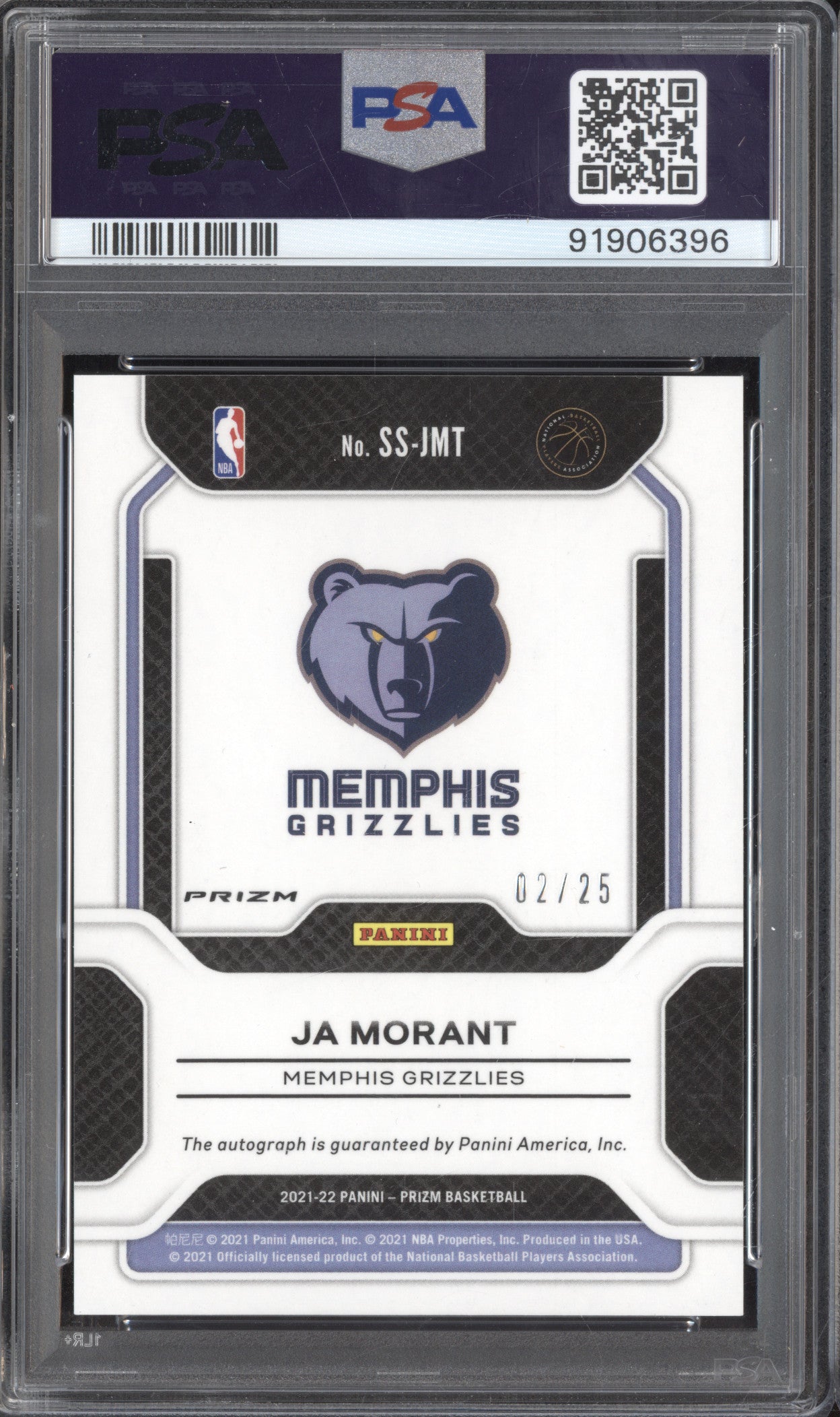 Ja Morant 2021-22 Panini Prizm SS-JMT Sensational Sig Mojo Prizm 2/25 PSA 9