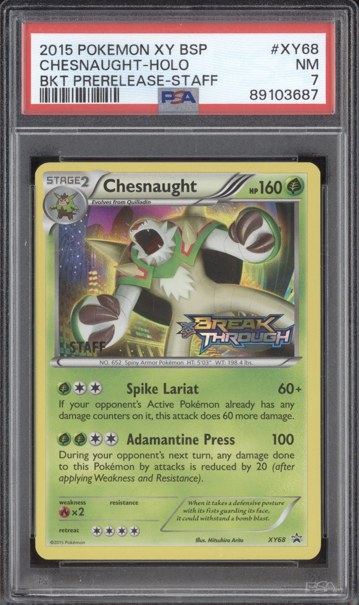 Chesnaught 2015 Pokemon XY Promos XY68 Holo Staff BREAKthrough Prerelease PSA 7