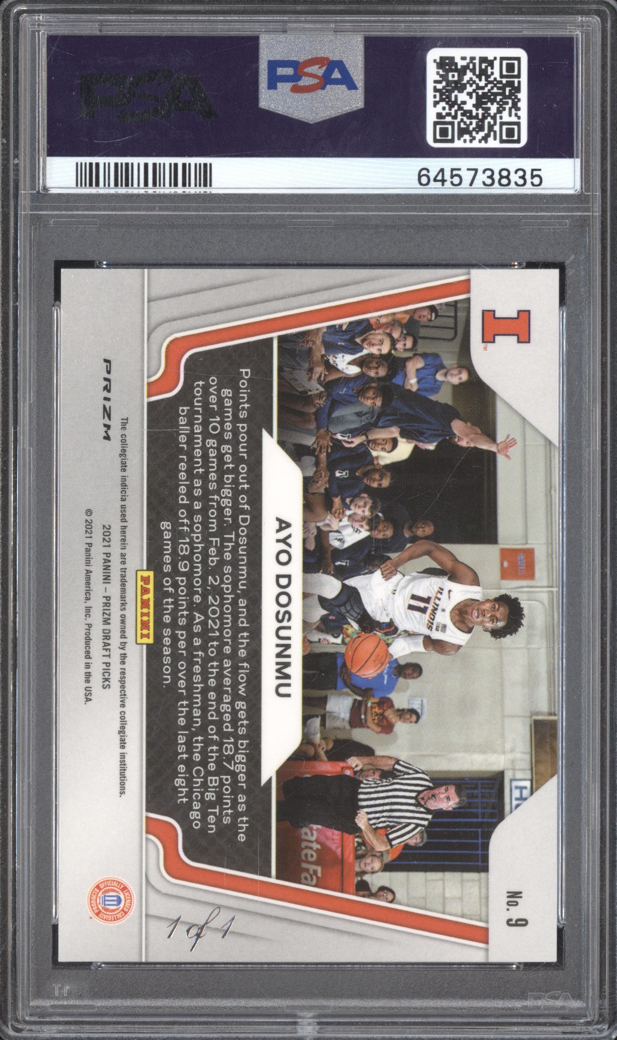 Ayo Dosunmu 2021-22 Panini Prizm Draft Picks 9 Widescreen Black RC 1/1 PSA 9
