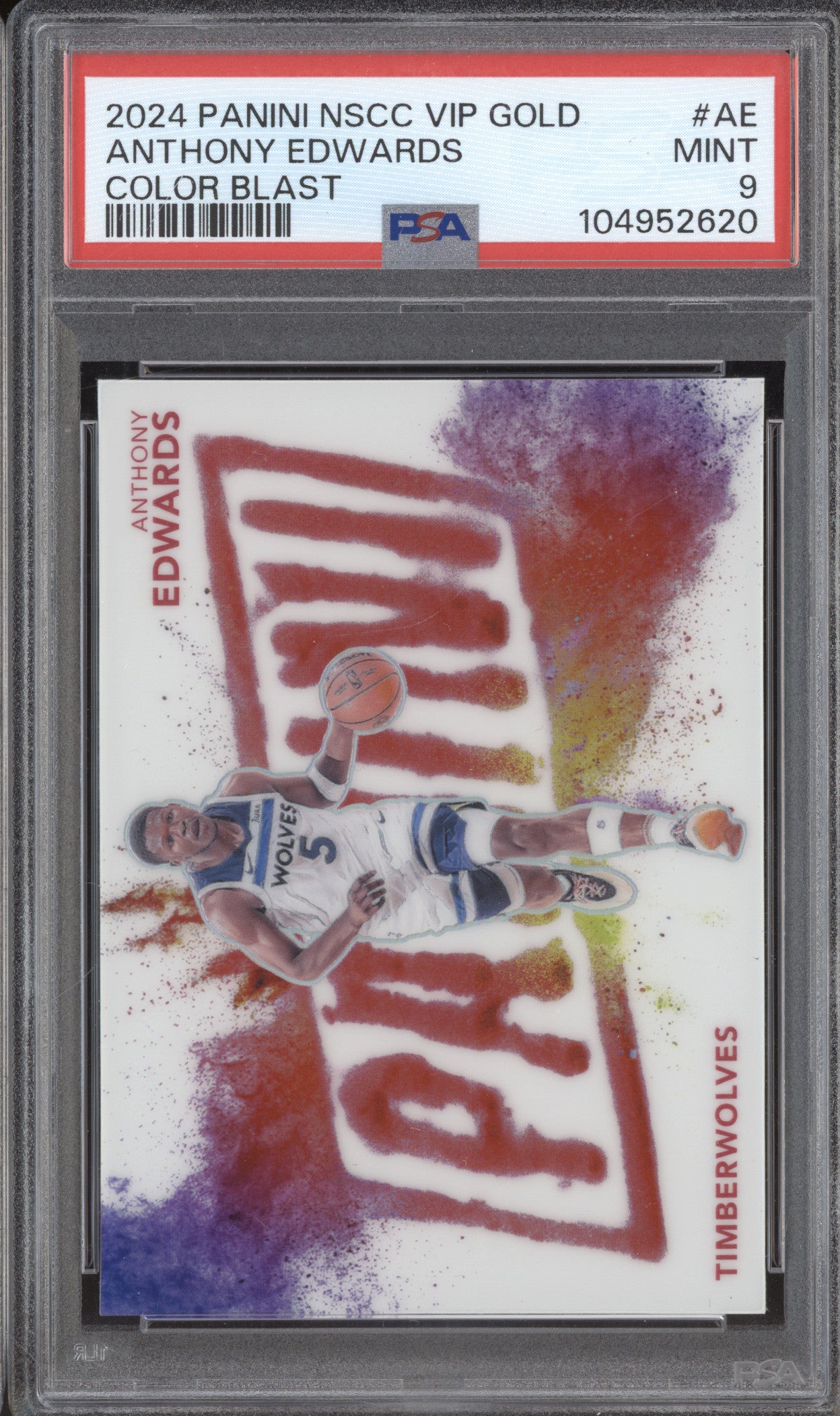 Anthony Edwards 2024 Panini NSCC VIP Gold AE Color Blast 38/44 PSA 9