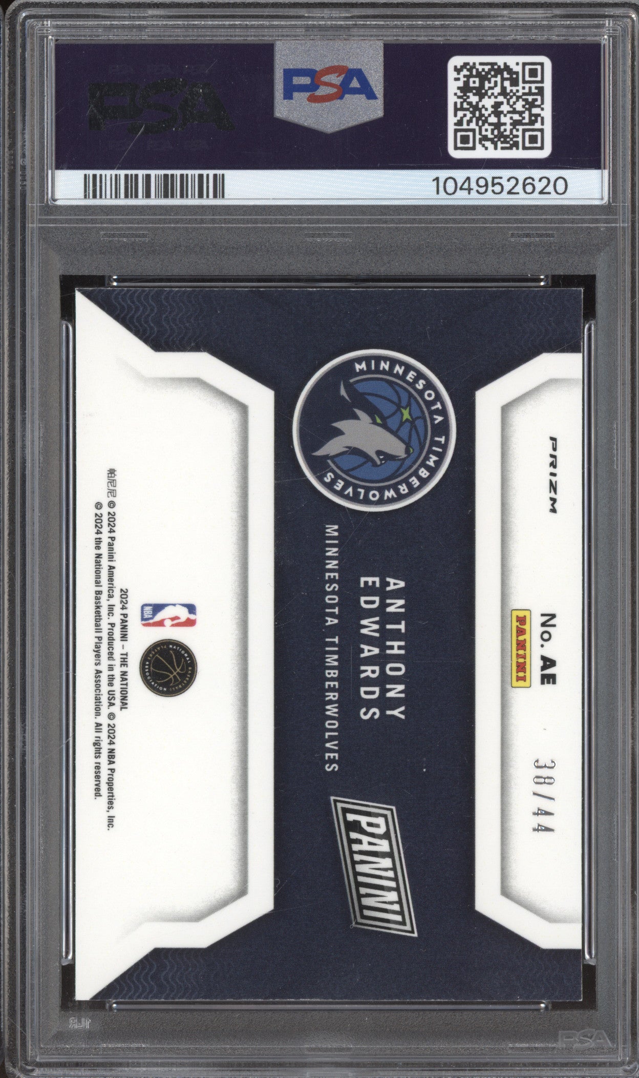 Anthony Edwards 2024 Panini NSCC VIP Gold AE Color Blast 38/44 PSA 9