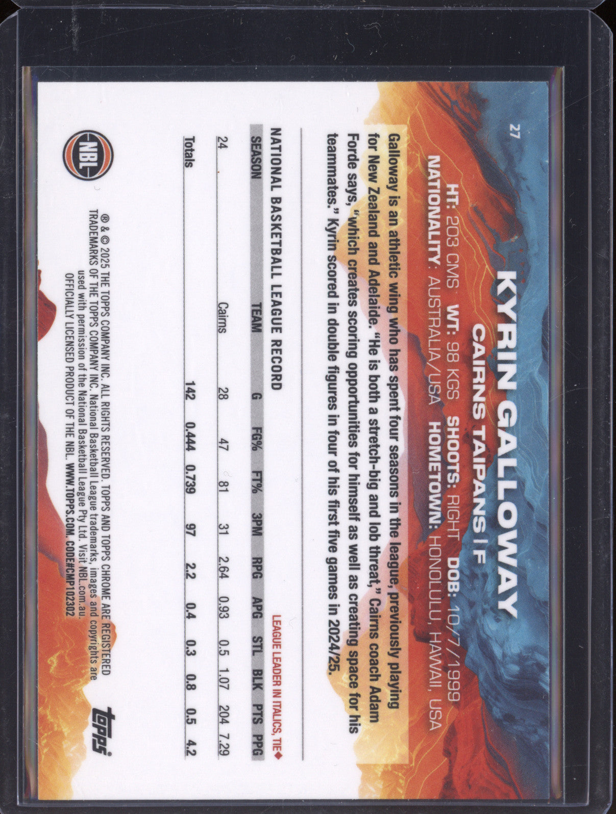 Kyrin Galloway 2024 Topps Chrome NBL 27 Green Refractor 41/99