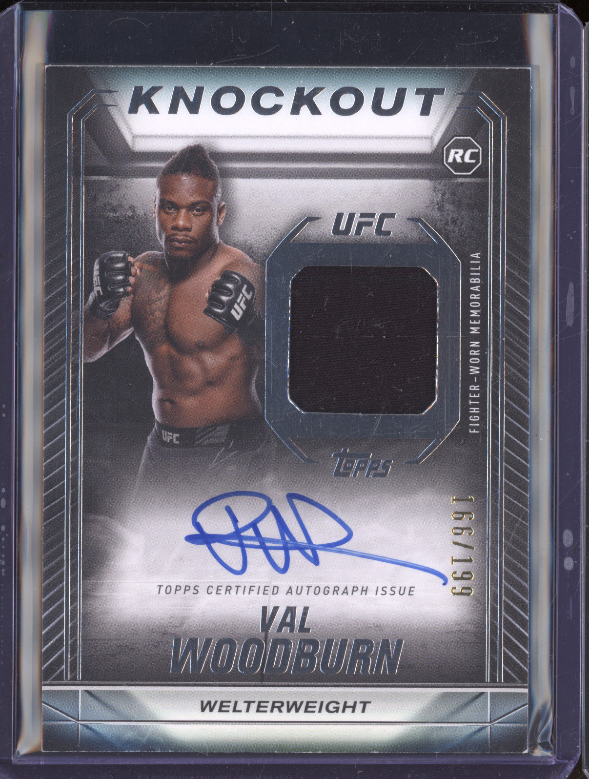 Val Woodburn 2024 Topps Knockout KAR-VWN Fighter-Worn Memorabilia RC 166/199