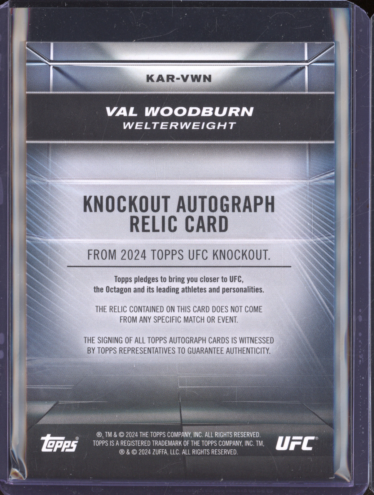 Val Woodburn 2024 Topps Knockout KAR-VWN Fighter-Worn Memorabilia RC 166/199