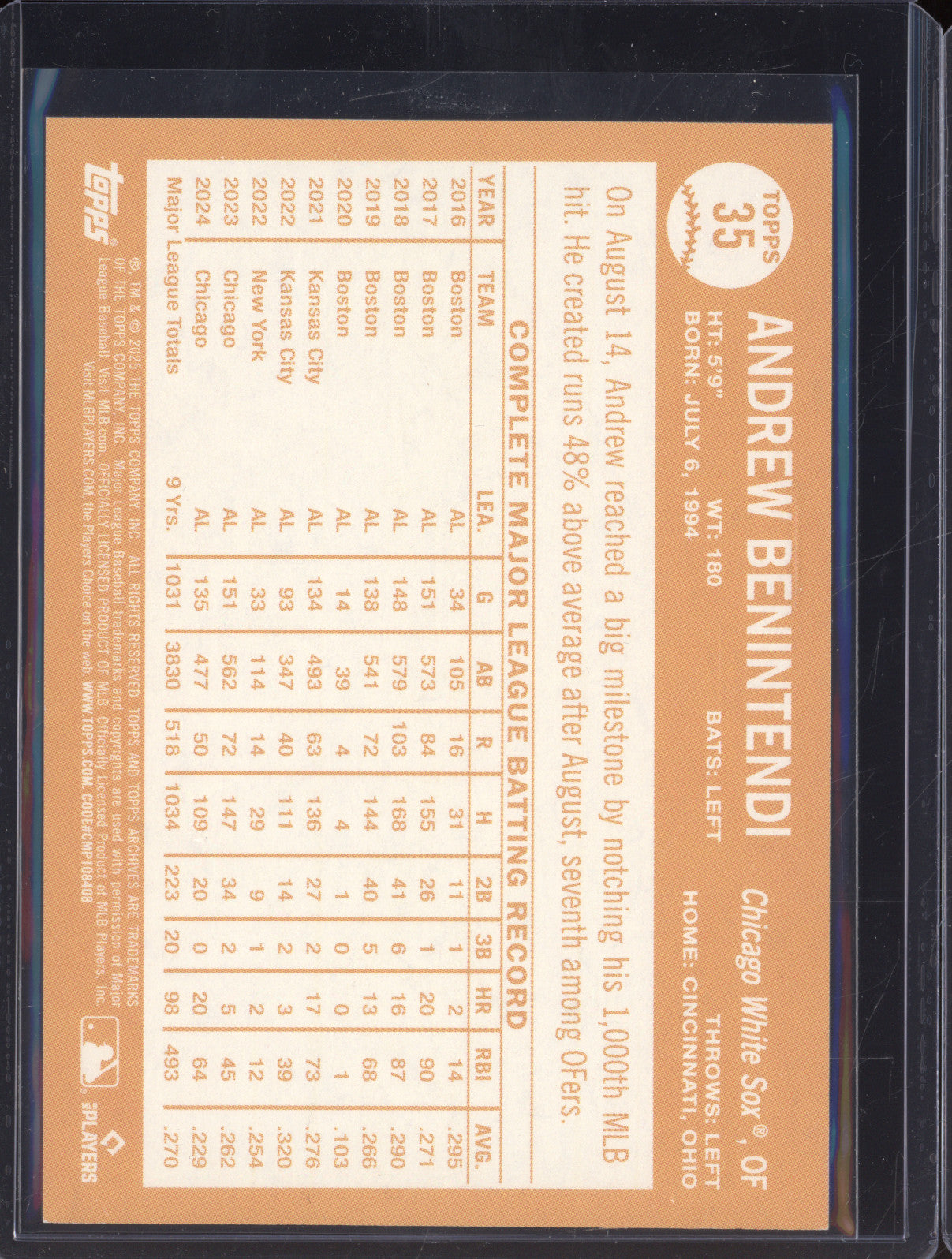 Andrew Benintendi 2025 Topps Archives 35 Green Foilboard /99