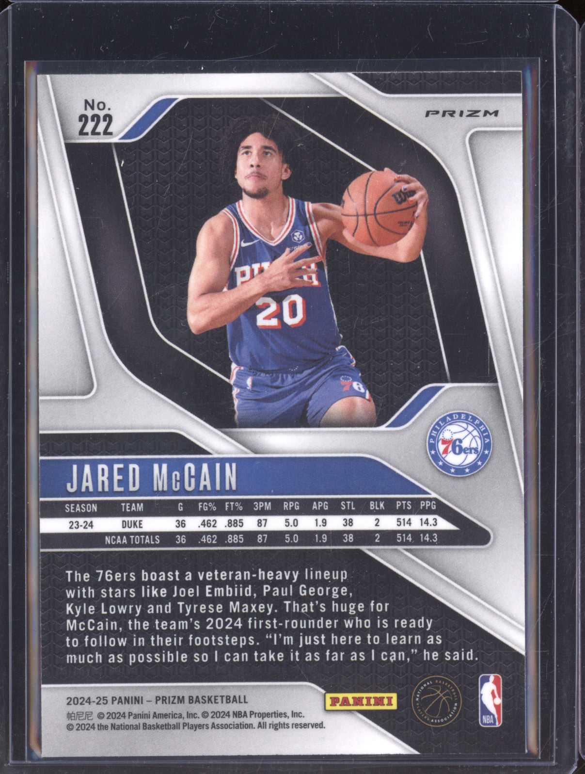 Jared McCain 2024-25 Panini Prizm 222 Hyper Rookie Prizm RC