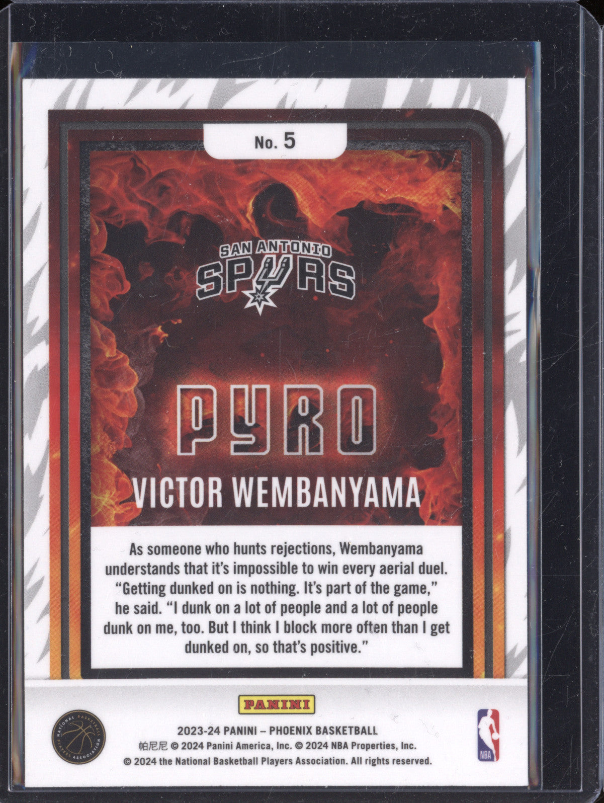 Victor Wembanyama 2023-24 Panini Phoenix 5 Pyro RC