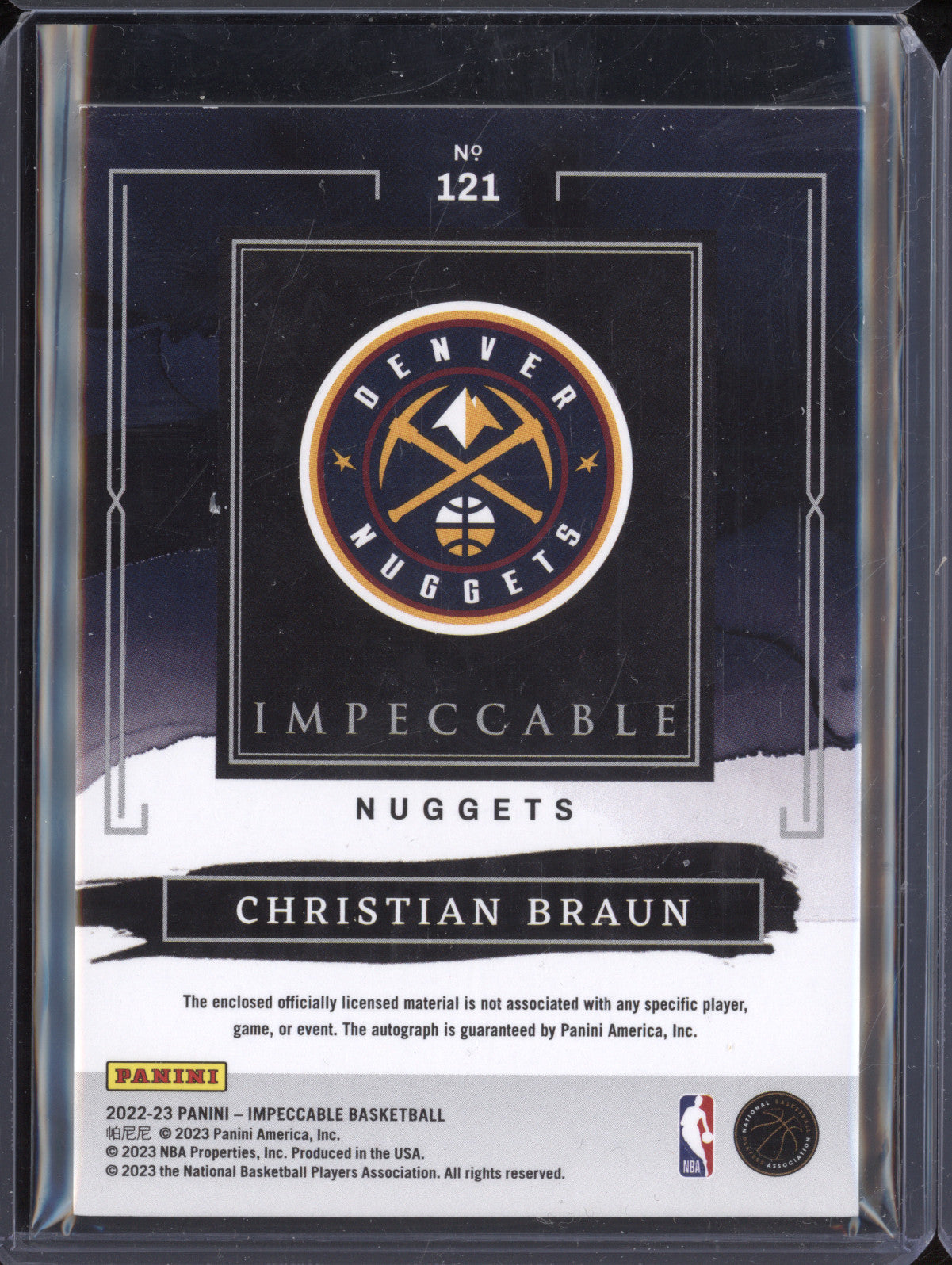 Christian Braun 2022-23 Panini Impeccable 121 Rookie Jersey Auto Asia RC 83/88