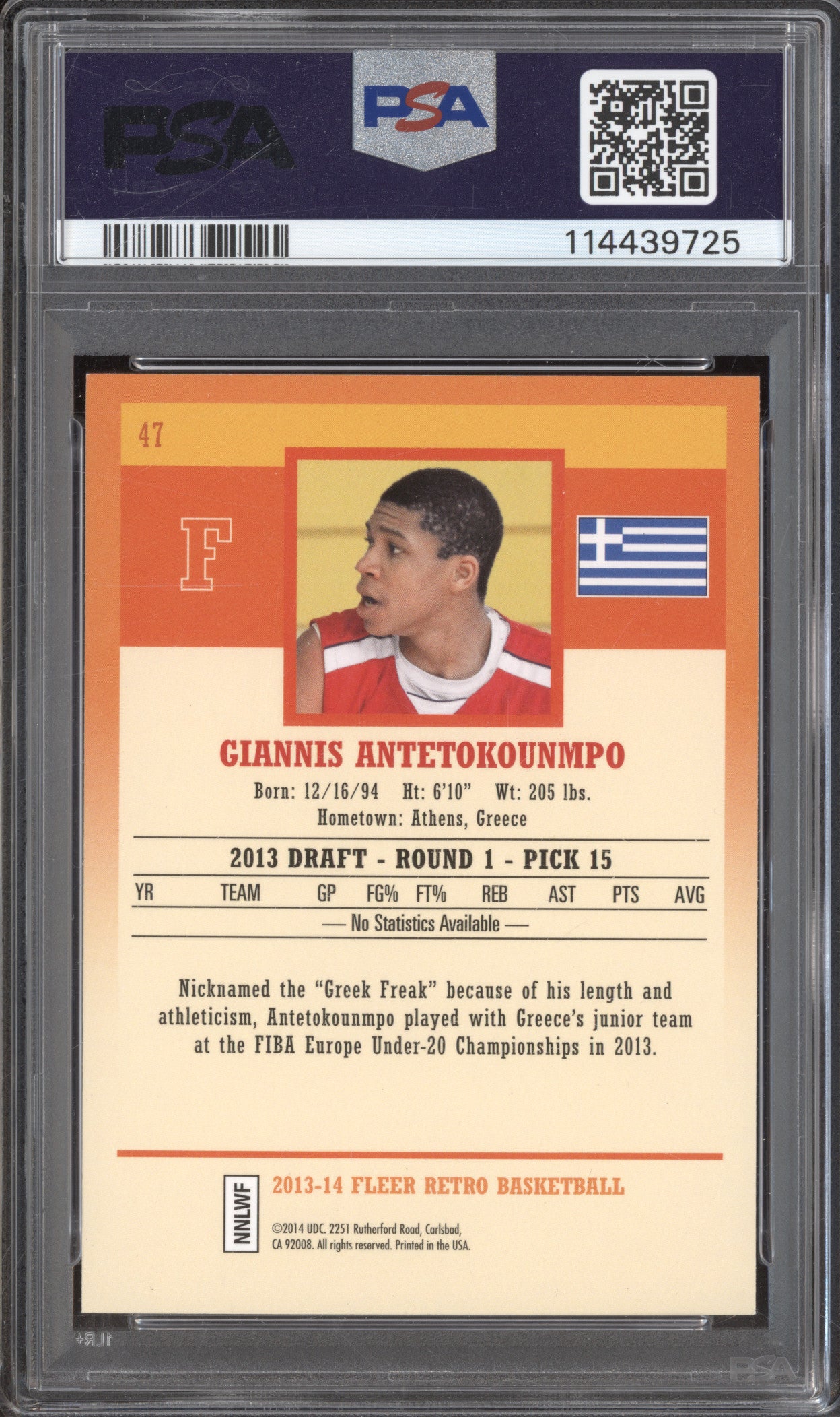 Giannis Antetokounmpo 2013-14 Fleer Retro 47 Rookie RC PSA 8